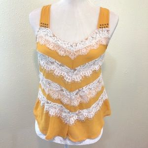 Margo & Sebastian Sheer Yellow Lace Tank